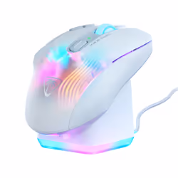 Turtle Beach Kone XP Air - Souris gaming RGB ergonomique, personnalisable et sans fil, Bluetooth, capteur optique 19 000 DPI, autonomie de batterie de 100 heures, station de charge, 29 entrées programmables, éclairage AIMO RGB, molette 4D Blanc