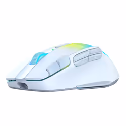 Turtle Beach Kone XP Air - Souris gaming RGB ergonomique, personnalisable et sans fil, Bluetooth, capteur optique 19 000 DPI, autonomie de batterie de 100 heures, station de charge, 29 entrées programmables, éclairage AIMO RGB, molette 4D Blanc