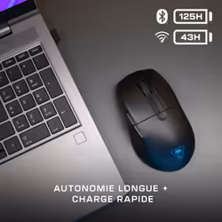 Turtle Beach Pure Air - Souris de gaming RGB ergonomique sans fil ultra-légère, capteur optique 26 000 PPP, batterie 125 heures, double système sans fil, interrupteurs optiques TITAN, Bluetooth, éclairage RGB. Semi-translucide noir - Vue supplémentaire 7