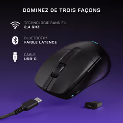 Turtle Beach Pure Air - Souris de gaming RGB ergonomique sans fil ultra-légère, capteur optique 26 000 PPP, batterie 125 heures, double système sans fil, interrupteurs optiques TITAN, Bluetooth, éclairage RGB. Semi-translucide noir - Vue supplémentaire 9