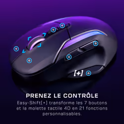 Turtle Beach Kone II Air - Souris gaming RGB ergonomique sans fil, batterie 350 h, capteur optique 26 000 DPI, interrupteurs optiques 100 M de clics, 21 entrées personnalisables, molette 4D Free-Spin - Noir cendre - Vue supplémentaire 6