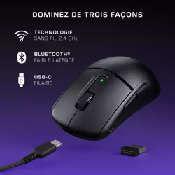 Turtle Beach Burst II Air - Souris gaming sans fil 2,4 GHz : ultralégère avec 47 g, touches optiques, symétrique, capteur optique 26 000 PPP, Bluetooth, autonomie 120 heures, câble USB-C Noir - Vue supplémentaire 8