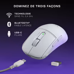 Turtle Beach Burst II Air - Souris gaming sans fil 2,4 GHz : ultralégère avec 47 g, touches optiques, symétrique, capteur optique 26 000 PPP, Bluetooth, autonomie 120 heures, câble USB-C Blanc - Vue supplémentaire 8