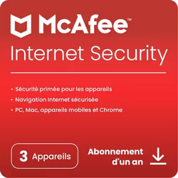 Abonnement de 1 an à McAfee Internet Security pour PC Mac Android et iOS - 3 appareils