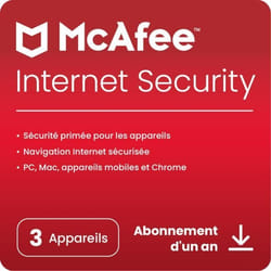 Abonnement de 1 an à McAfee Internet Security pour PC Mac Android et iOS - 3 appareils
