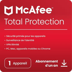 Abonnement de 1 an à McAfee Total Protection pour PC Mac Android et iOS - 1 appareil