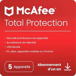 Abonnement de 1 an à McAfee Total Protection pour PC Mac Android et iOS - 5 appareils
