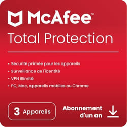 Abonnement de 1 an à McAfee Total Protection pour PC Mac Android et iOS - 3 appareils