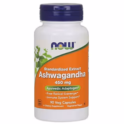 Ashwagandha 450mg 90 caps Sans saveur Now Foods Pack Nutrition Sportive