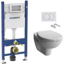 Pack wc Bati-support Geberit Duofix + wc sans bride Vitra Normus + Abattant softclose + Plaque blanche (NormusRimlessGeb3)
