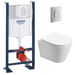 Grohe - Pack wc Bâti-support autoportant rapid sl + wc sans bride Infinitio, fixations invisibles + Plaque chrome (ProjectInfinitio-8)