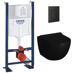 Grohe - Pack wc Bâti autoportant Rapid sl + wc sans bride Infinitio 2.0 Noir mat + Abattant softclose + Plaque Noir mat