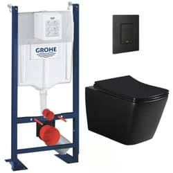Grohe - Pack wc Bâti-support Rapid sl + wc sans bride Infinitio Design, Noir mat + Abattant softclose + Plaque Noire mat