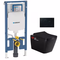 Caractéristiques du Pack WC bâti-support Geberit UP720 slim + WC sans bride Swiss Aqua Technologies Infinitio Design Noir mat ...
