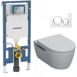 Pack wc Bati-support Geberit Duofix extra-plat + wc sans bride Geberit iCon + Abattant softclose + Plaque blanche (SLIM-iCon-C)