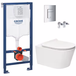Description générale Pack WC comprenant un bâti-support Grohe Rapid SL, un WC suspendu sans bride Brevis, un abattant softclo ...