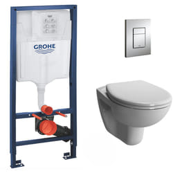 Grohe - Pack wc Bâti-support Rapid sl + Vitra Normus wc suspendu sans bride + Abattant frein de chute + Plaque Chrome