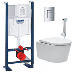 Grohe - Pack wc Bâti Autoportant Rapid sl + wc sans bride sat + Abattant softclose + Douchette bidet + Plaque chrome
