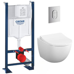 Grohe Pack WC Vitra Sento sans bride + Rapid SL autoportant NF + Arena Cosmopolitan Plaque de commande WC, chrome (ProjectSento-8)