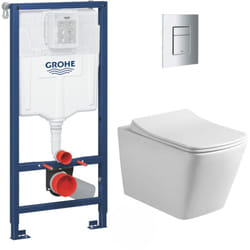 Grohe - Pack wc Bâti-support + wc sans bride Infinitio Design + Abattant softclose + Plaque chrome