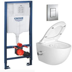 Grohe - Pack wc Bâti-support Rapid sl + wc sans bride avec fonction bidet thermostatique + Plaque chrome (RapidSL-SATClean-1)