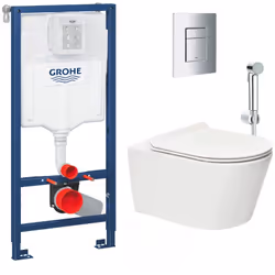 Pack WC Bâti-support Rapid SL + WC sans bride Brevis + Abattant softclose + Plaque chrome (RapidSL-Brevis-1): Grohe Set Bati- ...