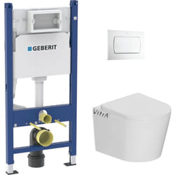 Pack wc Bati-support Geberit Duofix + wc suspendu Vitra Normus + Abattant softclose + Douchette bidet + Plaque blanche