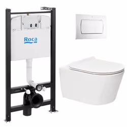 Roca Pack Bâti-support Roca Active + WC sans bride SAT Brevis + Abattant slim softclose + Plaque Blanche (RocaActiveBrevis-1)