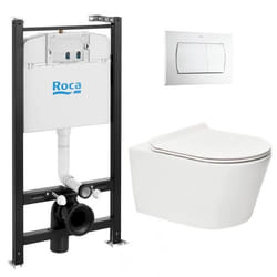 Roca Pack Bâti-support Roca Active + WC sans bride SAT Brevis + Abattant slim softclose + Plaque Blanche (RocaActiveBrevis-1)