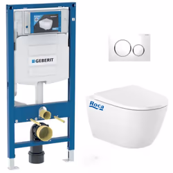 Caractéristiques du Pack WC Geberit Duofix Bâti-support UP320 + cuvette Roca sans bride + abattant Soft Close + Plaque de com ...