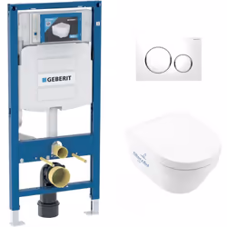Caractéristiques du Pack WC Geberit Duofix + Cuvette Villeroy & Boch sans bride à fond creux, fixations invisibles + Plaque d ...