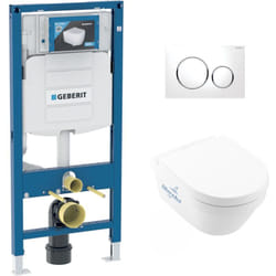Pack wc Bati Geberit Duofix UP320 + wc Villeroy & Boch sans bride Architectura, fixations invisibles + Plaque blanche
