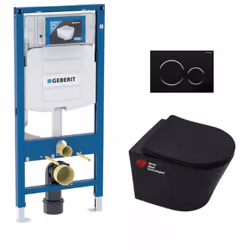 Description générale Le Pack WC Geberit Duofix, comprenant un WC suspendu Infinitio noir mat sans bride, un abattant frein de ...