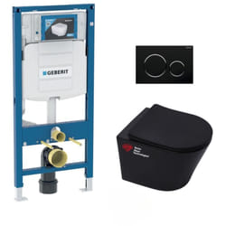Pack wc Bati Geberit wc suspendu Swiss Aqua Technologies sans bride + abattant SoftClose + plaque noire (GebBlack