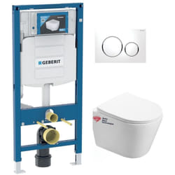 Pack WC Bâti Geberit Duofix + WC suspendu Swiss Aqua Technologies sans bride + abattant SoftClose + plaque (GEBINFINITIO-C)