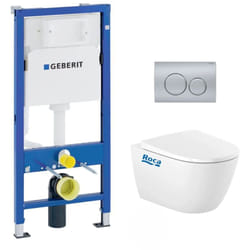 Pack wc Bati Geberit UP100 + Cuvette Roca Ona sans bride fixations invisibles + Plaque chrome mat (OnaGeb9)