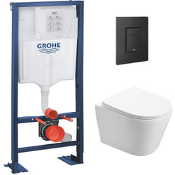 Grohe - Pack wc Bâti autoportant + wc Swiss Aqua Technologies Infinitio sans bride + Plaque noir mat (Autoportant-Infinitio-KF0)