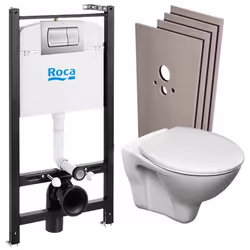 Roca Pack Bâti-support Roca Active + WC suspendu Fayans + plaque chrome mat + Set habillage