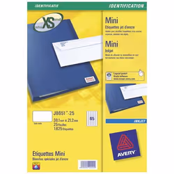 Avery J8651-25, Blanc, Jet d'encre, 38.1 x 21.2 mm, 25 feuilles, A4