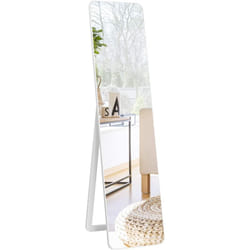 Miroir sur Pied Rectangulaire, Miroir Mural en Style Contemporain, Bord Rond, pour Chambre, Salon, Salle de Bain, 160 x 37cm, Blanc - Costway