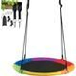 COSTWAY Balançoire Nid d’Oiseau Rond 100CM de Diamètre pour Arbre avec Sangle de Suspension Charge Max 150 KG Extérieur Multicolore