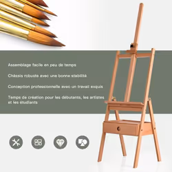 COSTWAY Chevalet de Peintre sur Pied en Bois Hêtre Hauteur 2M avec Tiroir et Plateau Support de Toile Réglable à 92cm pour Af ...