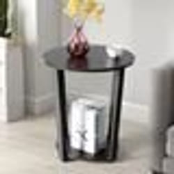Table dAppoint - COSTWAY - Style Industriel Moderne - 2 Niveaux en Bois - Pieds Ajustables