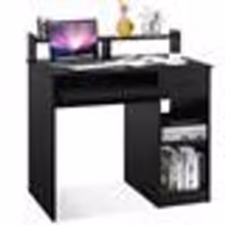 COSTWAY Bureau dOrdinateur avec Tiroir et 2 Etagères de Rangement Bureau Informatique avec Plateau à Clavier pour Maison Etud ...