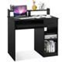 COSTWAY Bureau dOrdinateur avec Tiroir et 2 Etagères de Rangement Bureau Informatique avec Plateau à Clavier pour Maison Etude