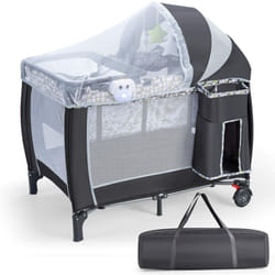 Costway - Lit Parapluie Bébé Pliant 4 en 1 avec Matelas,Filet Amovible Réglable,Table à Langer,Sac de Transport Roues Verrouillables