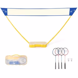 COSTWAY Filet de Badminton Portable 3M x 15 M avec Base de Rangement et Sac de Transport2 Raquettes 2 Volants pour Jeu de Pla ...