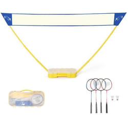 COSTWAY Filet de Badminton Portable 3M x 15 M avec Base de Rangement et Sac de Transport2 Raquettes 2 Volants pour Jeu de Plage