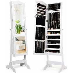 COSTWAY Armoire à Bijoux sur Pied 2 Organiseurs Cosmétiques Amovibles，Rangement Compartimenté pour Toutes Sortes de Bijoux