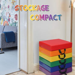 Lot de 6 Coussins de Chaise pour Enfant avec Poignées Coussins D'assise Carrés 38 x 38CM Multicolores avec Fermeture Éclair - Costway
